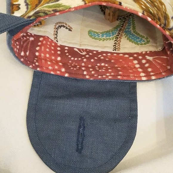 Purse Handbag Pouch Messenger Vintage Upholstery Velvet Blue Floral Crossbody - Picture 3 of 10